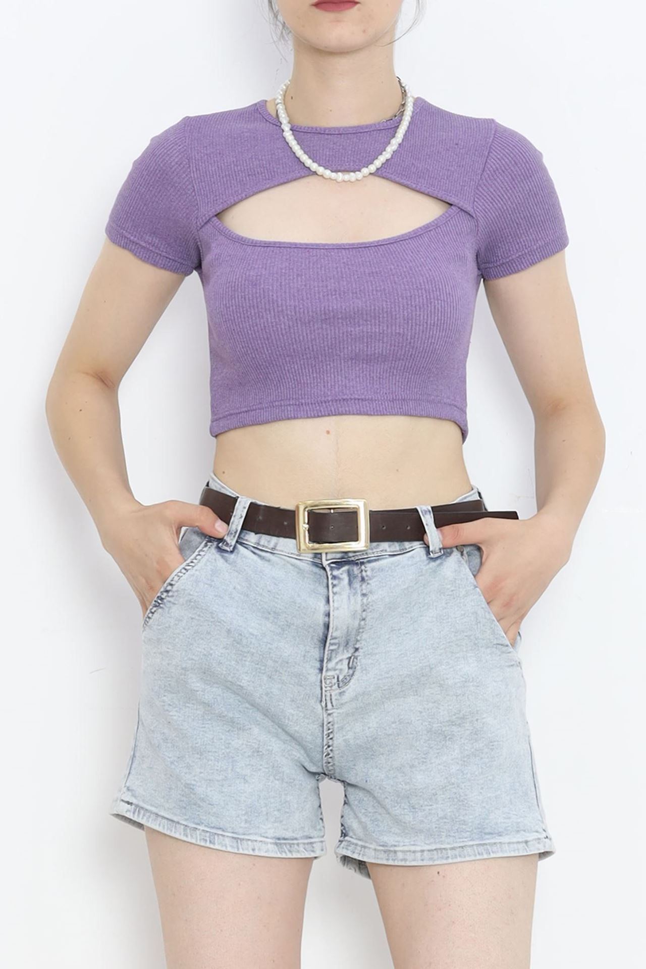 Dekolteli Crop Body Mor