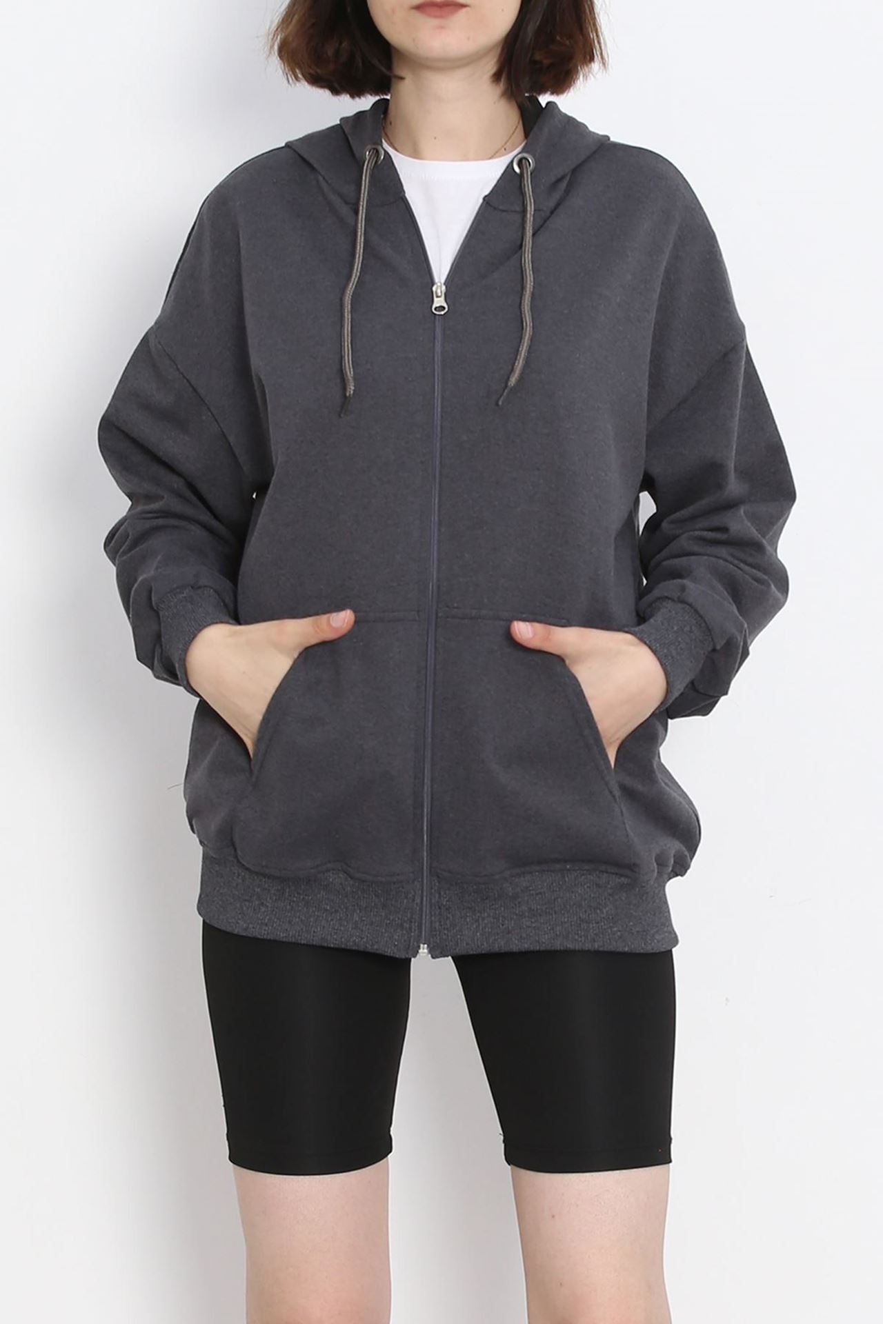 Kapşonlu Oversize Sweat Füme