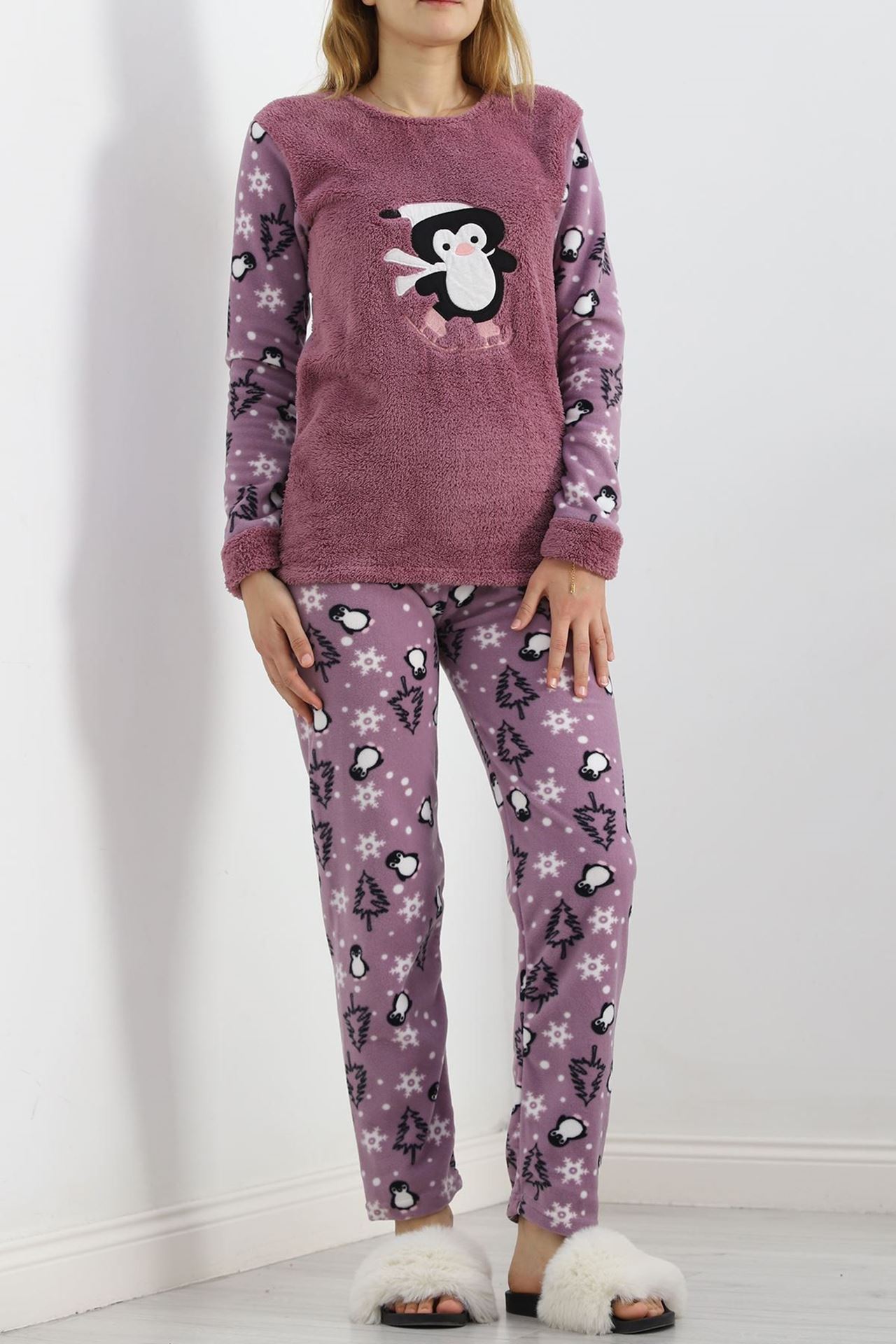 Peluş Polar Pijama Takımı Lila