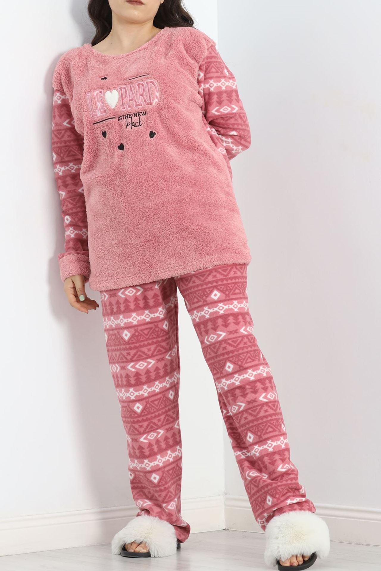 Battal Polar Pijama Takımı Pembe