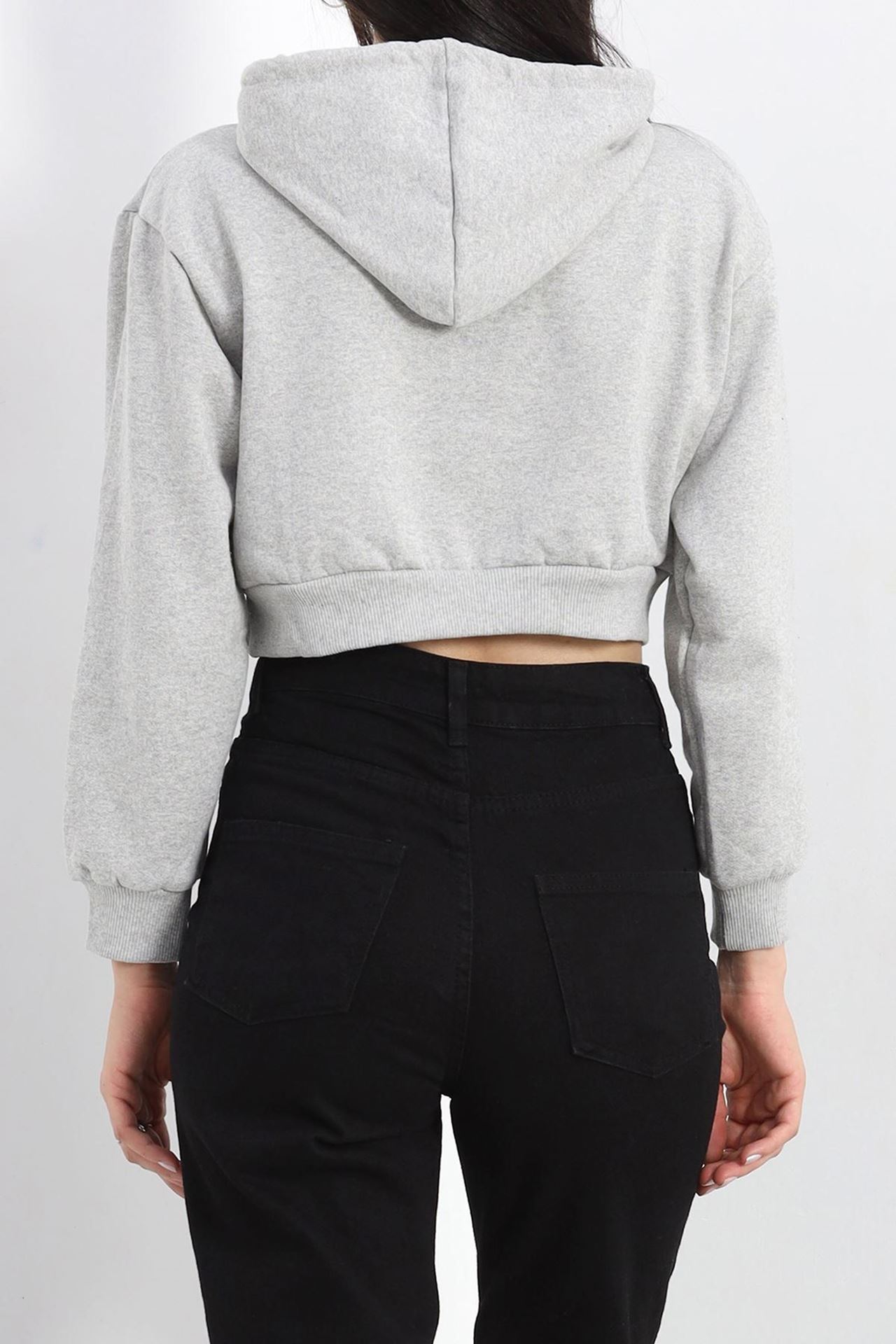 Şardonlu Owersize Crop Sweat Gri1