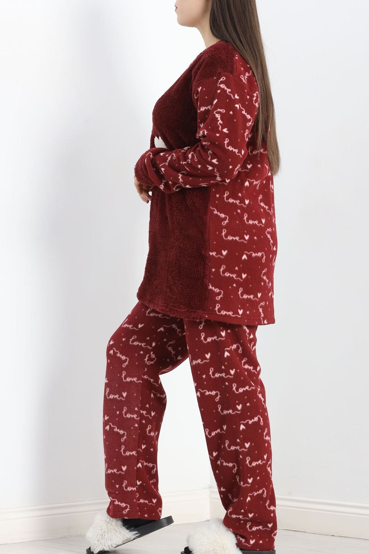 Battal Polar Pijama Takımı Bordo