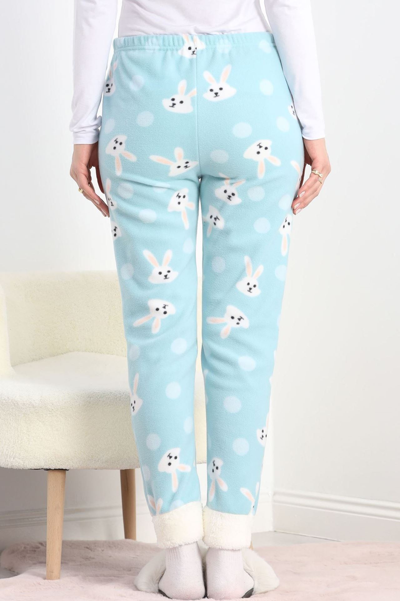 Paçası Peluşlu Polar Cepli Pijama Altı Mint