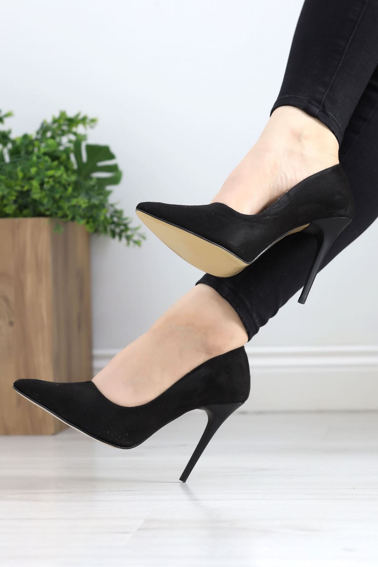 10 Cm Topuklu Stiletto Süetsiyah